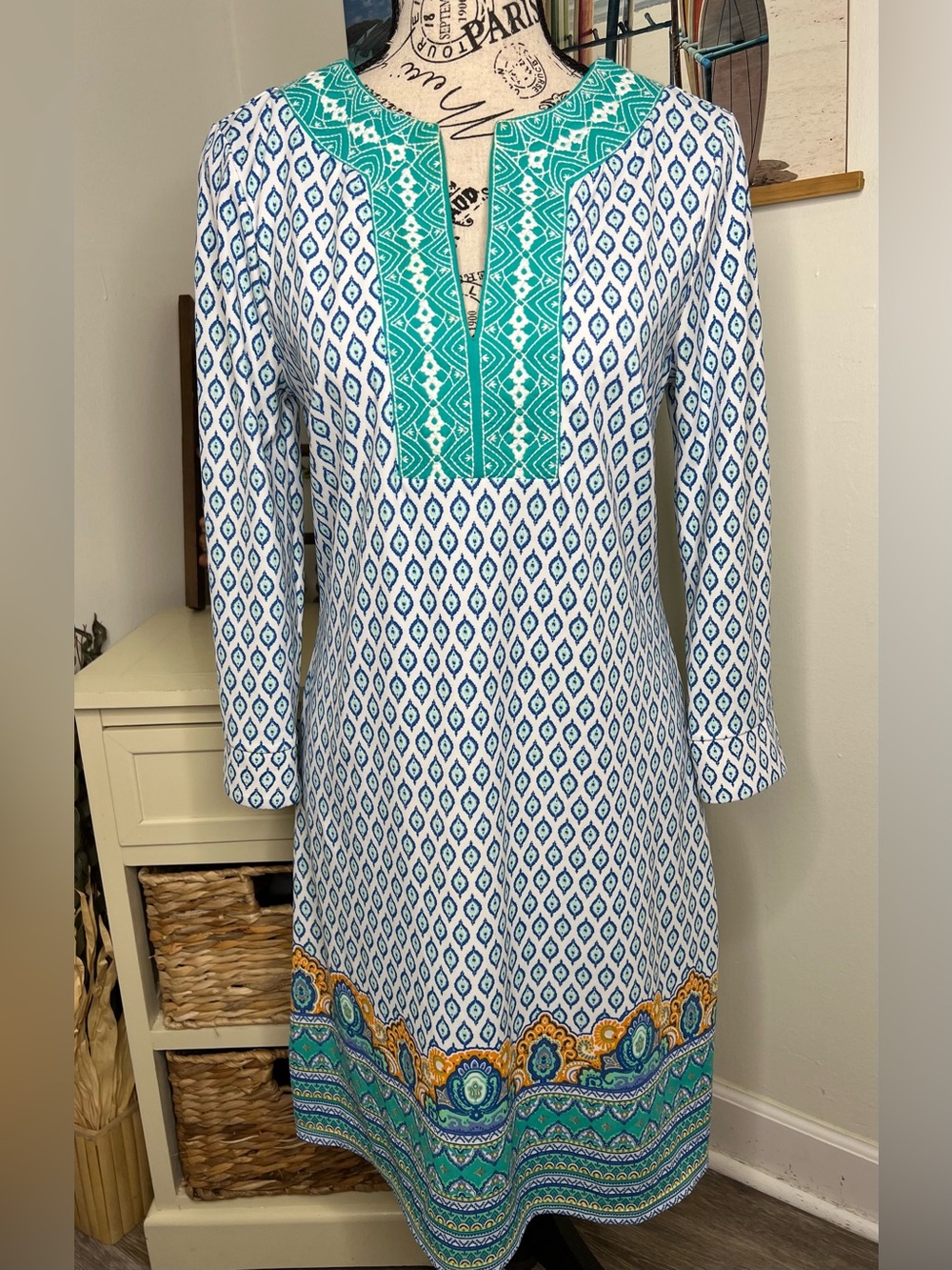Cabana Life Embroidered Neckline Tunic Dress